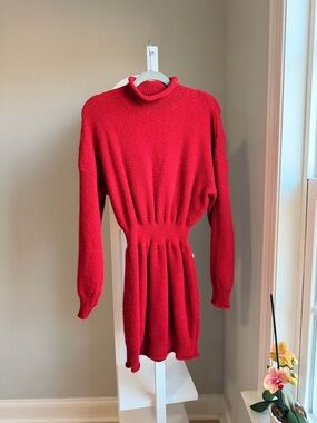Cupshe Red Ribbed Knit Sweater Dress